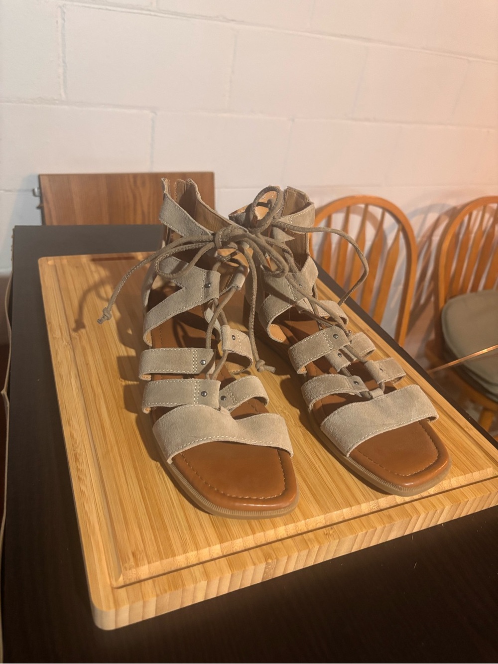 Crown Vintage Beige Lace-Up Suede Gladiator Sandals